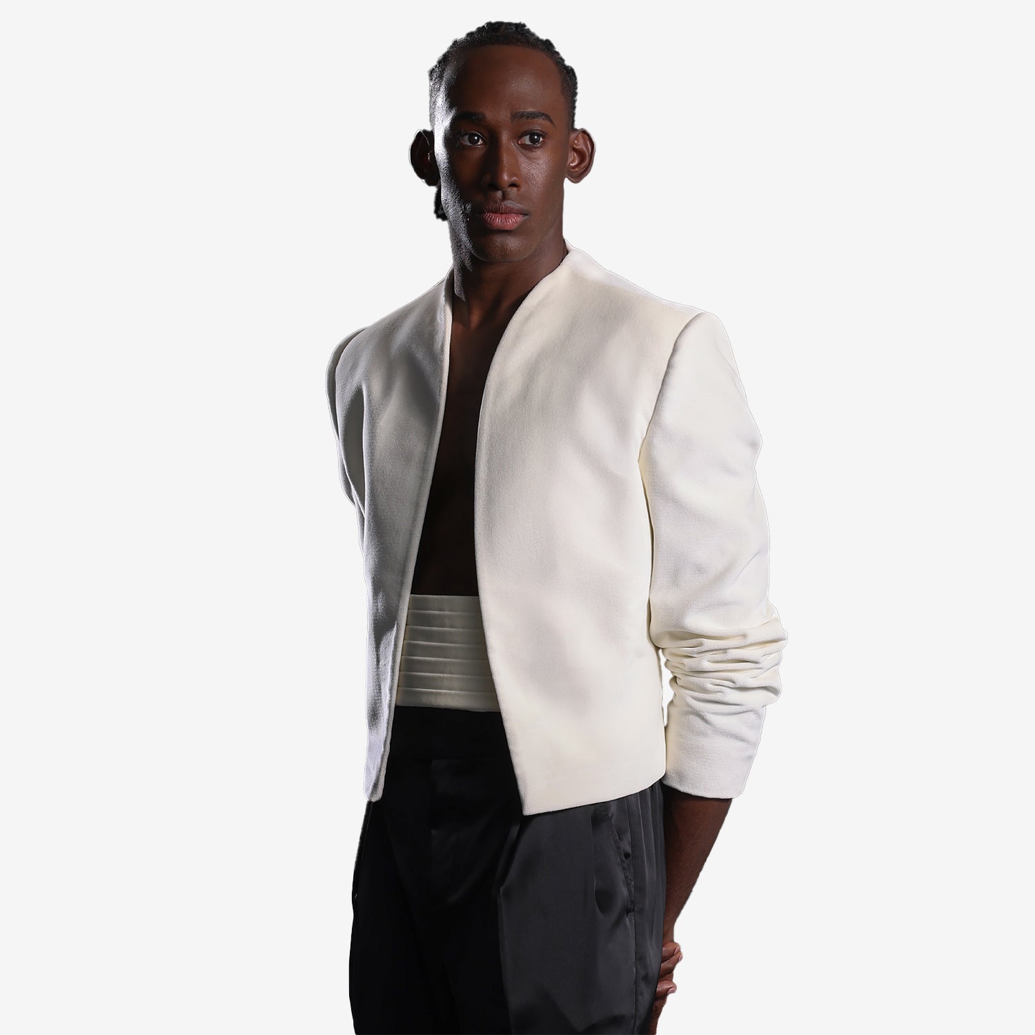 ivory cropped jacket to wear over dress Ivory Cropped Wool-Blend Tweed Jacket with Rose Trim Dabuwawa