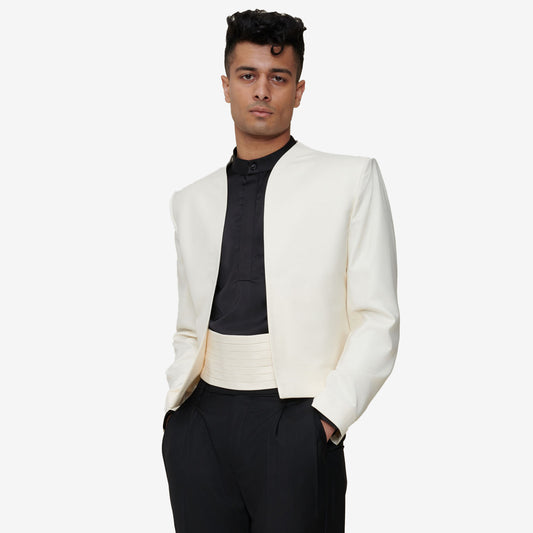 Ivory Velvet Cropped Jacket SAAF GARMENTS Ivory Velvet Cropped Jacket SAAF GARMENTS