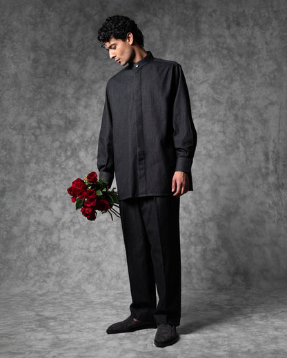 Oversized Band Collar Shirt