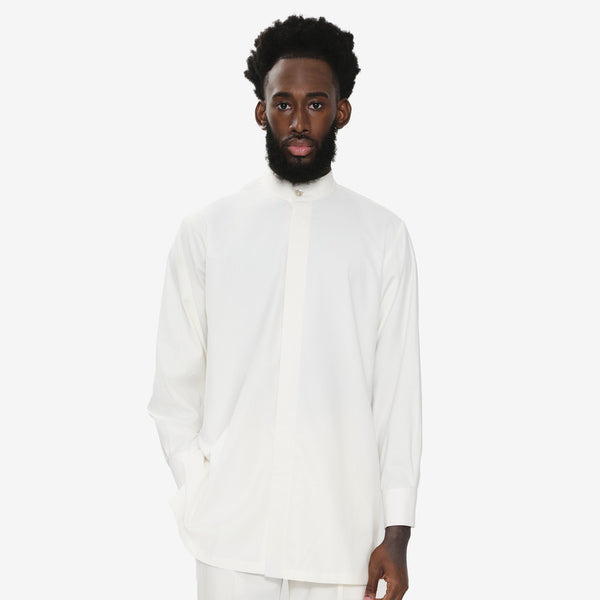 Ivory Oversized Band Collar Shirt – SAAF GARMENTS Ivory Oversized Band Collar Shirt – SAAF GARMENTS